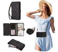SEHEYA Coque à Rabat Vivo Y55 5G / Y75 5G / Y55S 2023 5G Étui Gaufré en Cuir PU Portefeuille Porte Carte Housse Fermeture Éclair Cordon Réglable Flip Case, Noir
