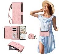 SEHEYA Coque à Rabat Vivo Y55 5G / Y75 5G / Y55S 2023 5G Étui Gaufré en Cuir PU Portefeuille Porte Carte Housse Fermeture Éclair Cordon Réglable Flip Case, Rose