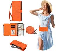 SEHEYA Coque à Rabat Vivo Y76 5G Étui Gaufré en Cuir PU Portefeuille Porte Carte Housse Fermeture Éclair Cordon Réglable Flip Case, Orange