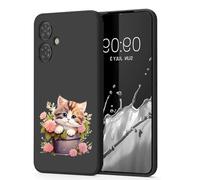 SEHEYA Coque Compatible avec Samsung Galaxy A06 Étui en Silicone Noir Mignon Motif Imprimé Animal Ultra Mince TPU Souple Antichoc Housse de Protection Case Cover, Fleur Chaton