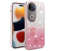 SEHEYA Coque Paillettes pour Vivo V50 4G / 5G / V50E Étui Galvanisés Fleur Strass Transparent TPU Silicone Brillant Housse Très Mince Antichoc Cover, Rose