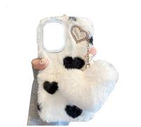 SEHEYA Coque Peluche Compatible avec TCL 501 Toute Douce Étui TPU Silicone Doux Fourrure Pendentif Coeur d'amour Téléphone Portable Housse Femmes Filles, Coeur Noir Blanc