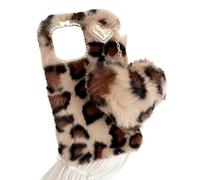 SEHEYA Coque Peluche Compatible avec TCL 501 Toute Douce Étui TPU Silicone Doux Fourrure Pendentif Coeur d'amour Téléphone Portable Housse Femmes Filles, Marron Léopard