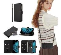 SEHEYA Coque pour Honor X8C 4G Housse à Rabat Fermeture éclair Réglable Cordon Etui en Cuir PU Portefeuille Porte Carte Béquille Case, Noir