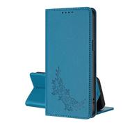 SEHEYA Coque pour Oppo A57 4G / A57S 4G Housse Rabat Gaufré Fleur Étui en Cuir PU Flip Folio Clapet Portefeuille Blocage RFID Fermeture Magnétique Béquille Porte Cartes Cover, Bleu Lac