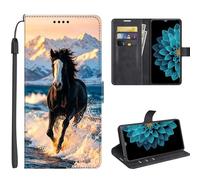 SEHEYA Coque pour Oppo Reno 8T 4G Étui à Rabat, Cheval Noir