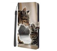SEHEYA Coque pour Realme C35 4G / Narzo 50A Prime Étui à Rabat Motif Animal Mignon Housse Portefeuille en Cuir PU Boucle Magnétique Béquille Porte Cartes Cover, Chat Baiser