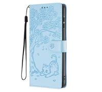 SEHEYA Coque pour Samsung Galaxy A02S Étui en Relief Chat Fleur Gaufré Housse en Cuir PU Flip Case Portefeuille à Rabat Boucle Magnétique Porte Cartes Cover, Bleu