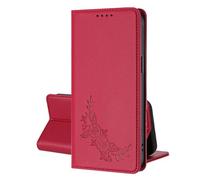 SEHEYA Coque pour Samsung Galaxy J6 2018 Housse Rabat Gaufré Fleur Étui en Cuir PU Flip Folio Clapet Portefeuille Blocage RFID Fermeture Magnétique Béquille Porte Cartes Cover, Rouge