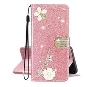 SEHEYA Coque pour Samsung Galaxy S26 Glitter Étui à Rabat Cuir PU Portefeuille Paillettes Diamants Paris Tour Eiffel Fleur Motif Housse Telephone Portable Femme Flip Case, Or Rose