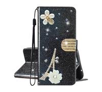 SEHEYA Coque pour Samsung Galaxy S26 Ultra Glitter Étui à Rabat Cuir PU Portefeuille Paillettes Diamants Paris Tour Eiffel Fleur Motif Housse Telephone Portable Femme Flip Case, Noir