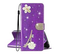 SEHEYA Coque pour Samsung Galaxy S26 Ultra Glitter Étui à Rabat Cuir PU Portefeuille Paillettes Diamants Paris Tour Eiffel Fleur Motif Housse Telephone Portable Femme Flip Case, Violet