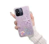 SEHEYA Coque pour Xiaomi Redmi 12C / Redmi 11A / Poco C55 Etui à Paillettes Silicone TPU Souple Mignon Étoile de Mer Coquillages Housse de Téléphone Antichoc Doux Protection Case, Violet