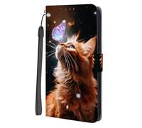 SEHEYA Coque pour Xiaomi Redmi 13C / Xiaomi Poco C65 Étui à Rabat Motif Animal Mignon Housse Portefeuille en Cuir PU Boucle Magnétique Béquille Porte Cartes Cover, Chat Papillon