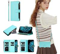 SEHEYA Coque pour Xiaomi Redmi 14C 4G / Poco C75 4G Housse à Rabat Fermeture éclair Réglable Cordon Etui en Cuir PU Portefeuille Porte Carte Béquille Case, Vert Menthe