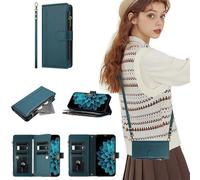 SEHEYA Coque pour Xiaomi Redmi 14C 4G / Poco C75 4G Housse à Rabat Fermeture éclair Réglable Cordon Etui en Cuir PU Portefeuille Porte Carte Béquille Case, Vert Foncé