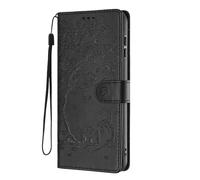 SEHEYA Coque pour Xiaomi Redmi A3 4G / A3X / Poco C61 4G Étui en Relief Chat Fleur Gaufré Housse en Cuir PU Flip Case Portefeuille à Rabat Boucle Magnétique Porte Cartes Cover, Noir