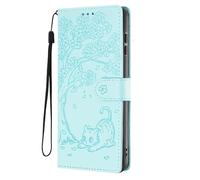 SEHEYA Coque pour Xiaomi Redmi A3 4G / A3X / Poco C61 4G Étui en Relief Chat Fleur Gaufré Housse en Cuir PU Flip Case Portefeuille à Rabat Boucle Magnétique Porte Cartes Cover, Cyan