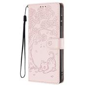 SEHEYA Coque pour Xiaomi Redmi A3 4G / A3X / Poco C61 4G Étui en Relief Chat Fleur Gaufré Housse en Cuir PU Flip Case Portefeuille à Rabat Boucle Magnétique Porte Cartes Cover, Rose