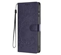 SEHEYA Coque pour Xiaomi Redmi A3 4G / A3X / Poco C61 4G Étui en Relief Chat Fleur Gaufré Housse en Cuir PU Flip Case Portefeuille à Rabat Boucle Magnétique Porte Cartes Cover, Bleu Marine