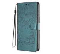 SEHEYA Coque pour Xiaomi Redmi A3 4G / A3X / Poco C61 4G Étui en Relief Chat Fleur Gaufré Housse en Cuir PU Flip Case Portefeuille à Rabat Boucle Magnétique Porte Cartes Cover, Vert Foncé