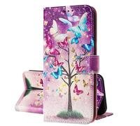 SEHEYA Coque Rabat pour Vivo Y72 5G / Y52 5G Etui Portefeuille en Cuir PU à Motifs Housse de Protection Magnétique Folio Case, Arbre Papillons