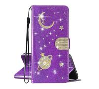 SEHEYA Étui à Rabat Pailleté pour Motorola Moto G87 Coque, Violet | Étui Strass Portefeuille Cuir PU Glitter Ciel Étoilé Lune Galaxie Diamant Housse Pochette Telephone Portable Femme Flip Case