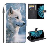 SEHEYA Etui Compatible avec Honor X6C 4G Coque à Rabat Magnétique Flip Folio Portefeuille Imprimé Animal Cuir PU Housse de Protection Case, Loup Blanc