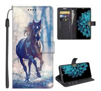 SEHEYA Etui Compatible avec Honor X6C 4G Coque à Rabat Magnétique Flip Folio Portefeuille Imprimé Animal Cuir PU Housse de Protection Case, Cheval Noir