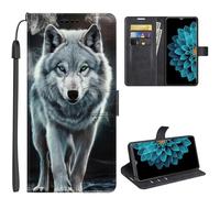 SEHEYA Etui Compatible avec Xiaomi 15T Pro 5G Coque à Rabat Magnétique Flip Folio Portefeuille Imprimé Animal Cuir PU Housse de Protection Case, Loup Yeux Vert