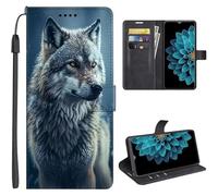 SEHEYA Etui Portefeuille Compatible avec Honor X6C 4G Coque à Rabat Magnétique Cuir PU à Motifs Housse de Protection Folio Flip Case, Loup Gris Neige
