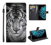 SEHEYA Etui Portefeuille Compatible avec Honor X6C 4G Coque à Rabat Magnétique Cuir PU à Motifs Housse de Protection Folio Flip Case, Tigre Aux Yeux Bleus