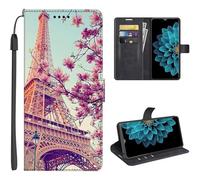 SEHEYA Etui Portefeuille Compatible avec Honor X6C 4G Coque à Rabat Magnétique Cuir PU à Motifs Housse de Protection Folio Flip Case, Fleur Tour Eiffel