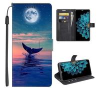 SEHEYA Etui Portefeuille Compatible avec Xiaomi 15T 5G Coque à Rabat Magnétique Béquille Cuir PU à Motifs Housse de Protection Folio Flip Case, Baleine Lunaire