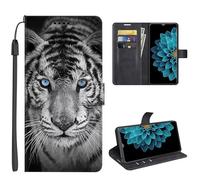 SEHEYA Etui Portefeuille pour Honor 200 Lite 5G Coque à Rabat Magnétique Cuir PU à Motifs Housse de Protection Folio Flip Case, Tigre Aux Yeux Bleus