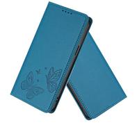 SEHEYA pour Oppo Find X3 Lite Coque à Rabat Gaufré Motif Papillon Étui en Cuir PU Flip Folio Magnétique Fort Blocage RFID Portefeuille Béquille Fentes Cartes Housse, Bleu Lac