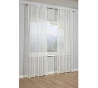 Sehlbach Prefabricated Curtain with Curtain Tape, Etamine Horizontal Stripes, White, 140 x 245 cm