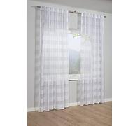 Sehlbach Rideau prêt à Poser à Passants Invisibles, Rayures, Blanc, 140 x 245 cm Rideaux, Translucides, Passants Invisibles, Oeko-Tex Certifié, Bande de raccourcissement Incluse