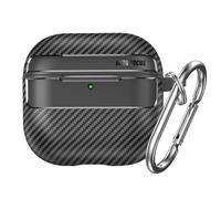 SEIAIYG Coque pour AirPods 4, Étui Antichoc en TPU Souple, Texture en Fibre de Carbone avec Porte-clés, Noir