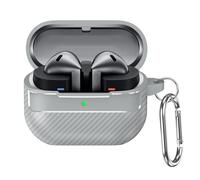 SEIAIYG Coque pour Samsung Galaxy Buds 3 Pro/Buds 3, Étui Antichoc en TPU Souple, Texture en Fibre de Carbone avec Porte-clés, Gris