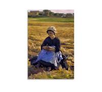 SEIBES Poster sur toile représentant une petite glaneuse assise dans le champ par Jules Breton - Reproduction d'art mural moderne pour chambre à coucher - 50 x 75 cm