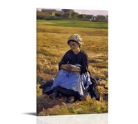 SEIBES Poster sur toile représentant une petite glaneuse assise dans le champ par Jules Breton - Reproduction d'art mural moderne pour chambre à coucher - 50 x 75 cm