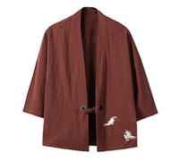 Seidarise Hommes Kimono Traditionnel Japonais Cardigan Noragi Veste Yukata Manteau Haori - Gris - Taille L