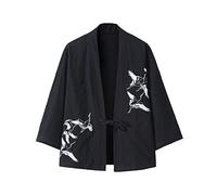 Seidarise Hommes Kimono Traditionnel Japonais Cardigan Noragi Veste Yukata Manteau Haori - Noir - XX-Large