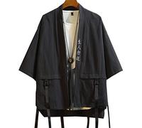 Seidarise Kimono Cardigan Noragi Veste Japonaise Yukata Manteau Haori Taille Plus - Noir - Taille XL