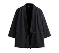 Seidarise Kimono Cardigan Noragi Veste Japonaise Yukata Manteau Haori Taille Plus - Noir - XX-Large