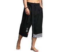 Seidarise Kimono japonais traditionnel en lin pour homme - Pantalon sarouel d'été - Jambe large, noir, Taille XS