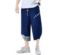 Seidarise Kimono japonais traditionnel en lin pour homme - Pantalon sarouel d'été - Jambe large, X1-bleu marine, XX-Large