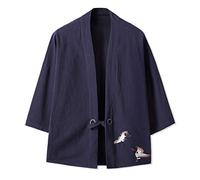 Seidarise Kimono traditionnel japonais pour homme Cardigan Noragi Veste Yukata Manteau Haori, T-Navy, Large