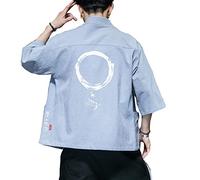 Seidarise Kimono traditionnel japonais pour homme - Cardigan Noragi Yukata - Manteau Haori - bleu - XX-Large